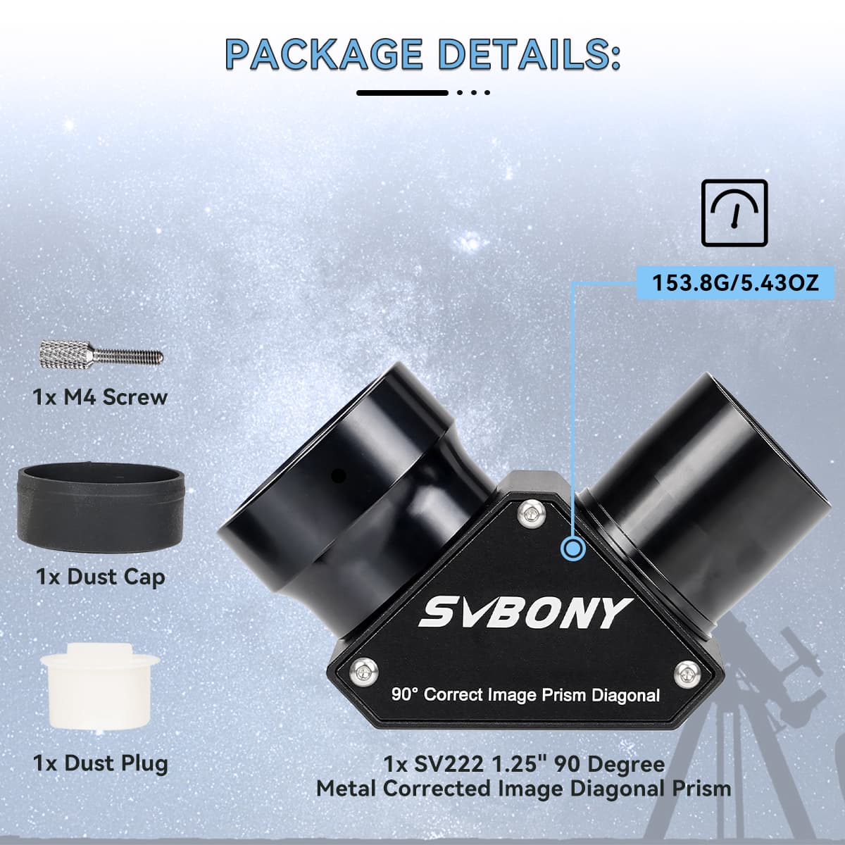 Svbony Accessory Svbony SV222 Erect Prism Diagonal 90 Degree 1.25-inch with Anti Reflection Coating Metal for Refractor Telescope - W9179B