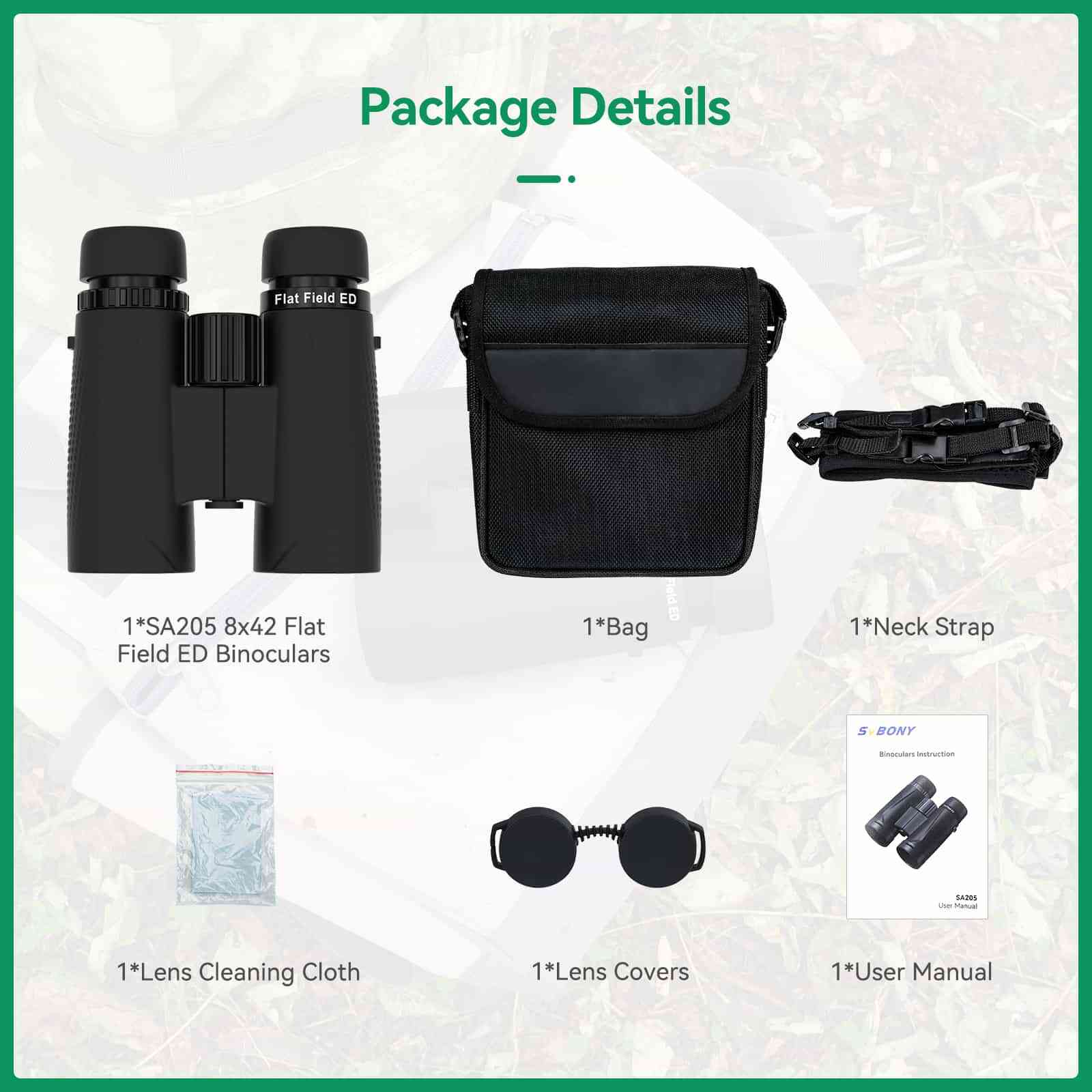 Svbony Binocular Svbony SA205 8x42ED Flat-field Binoculars BaK-4 Prism IP67 Waterproof - F9389A