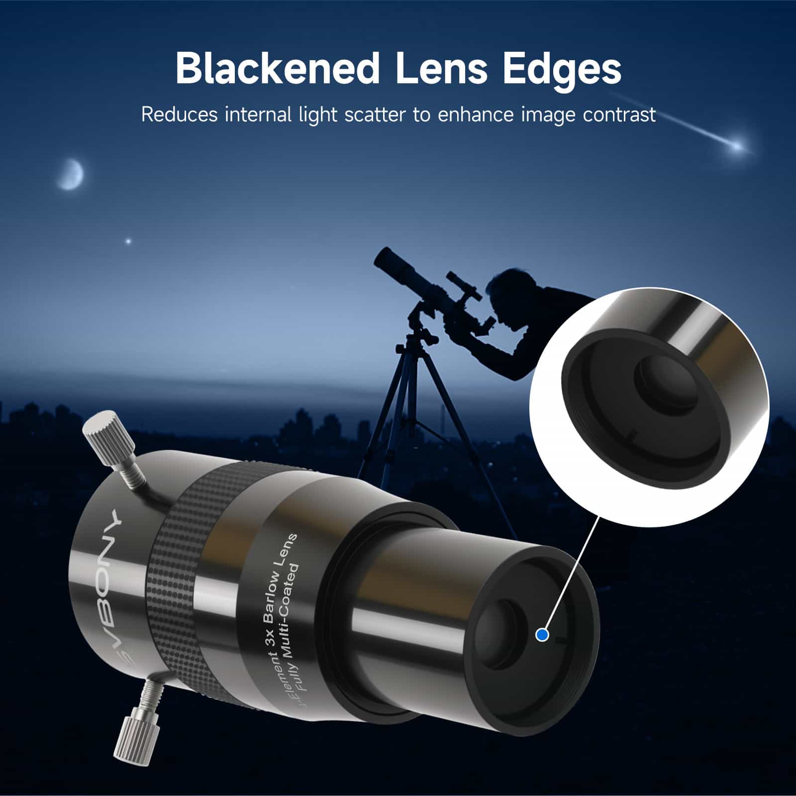 Svbony Eyepieces SVBONY SV216 1.25" 3X 4-Element Barlow Lens Planetary Visual and Photography - W9168B