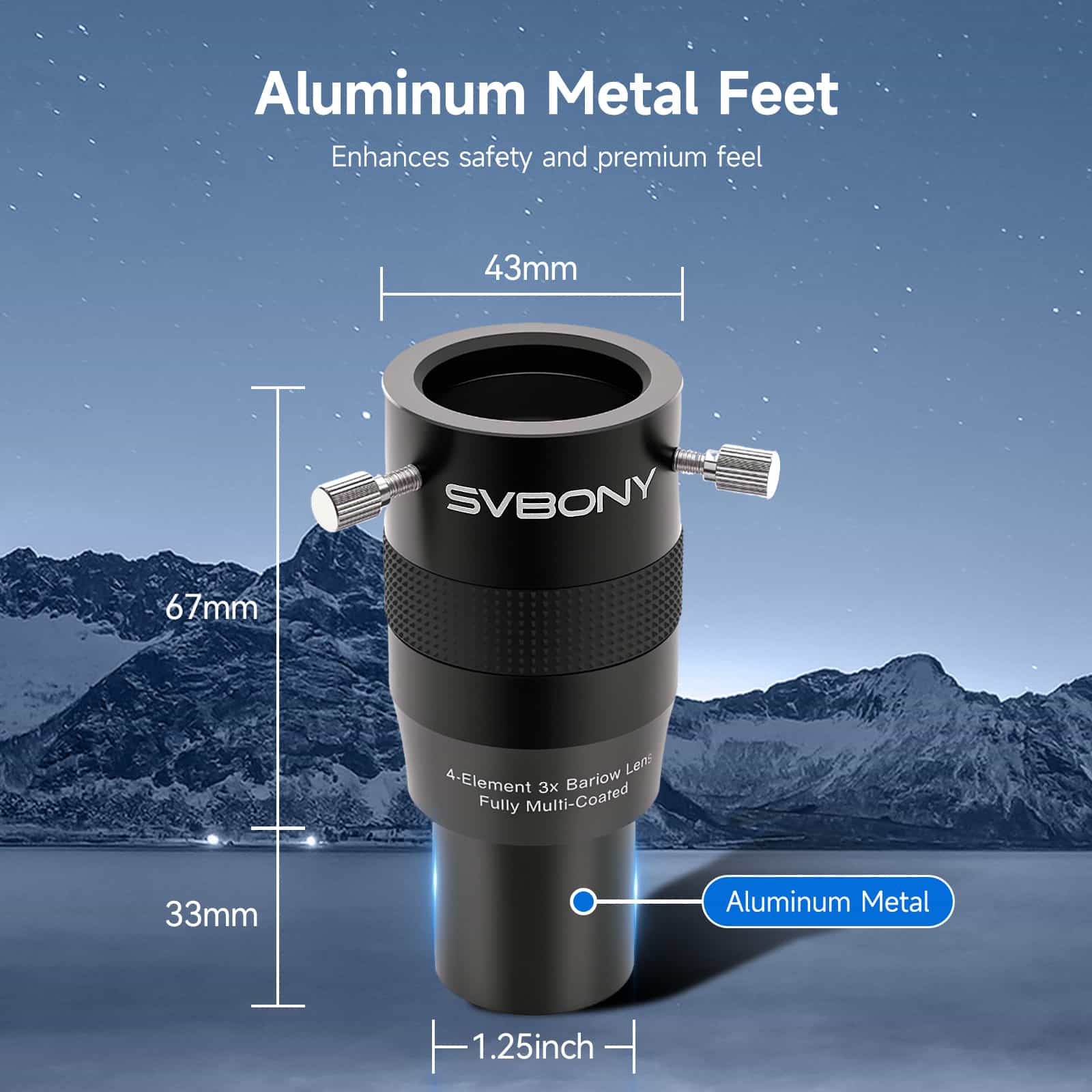 Svbony Eyepieces SVBONY SV216 1.25" 3X 4-Element Barlow Lens Planetary Visual and Photography - W9168B