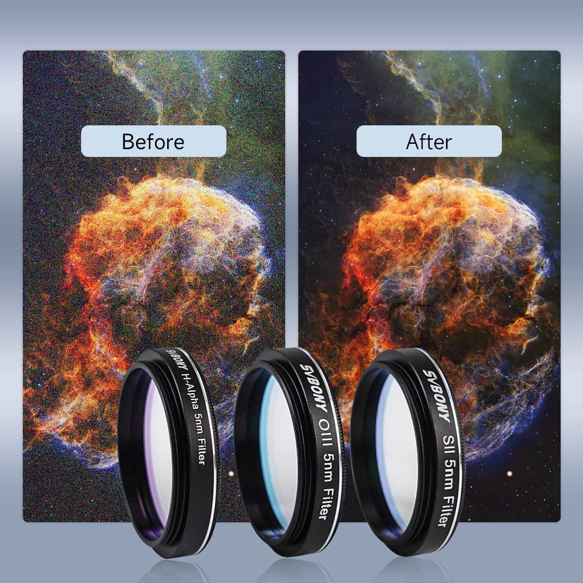 Svbony Filter Svbony SV227 SHO 5nm 1.25" Filter Set SII H-Alpha OIII Narrowband Filters for Deep Sky - W9187A