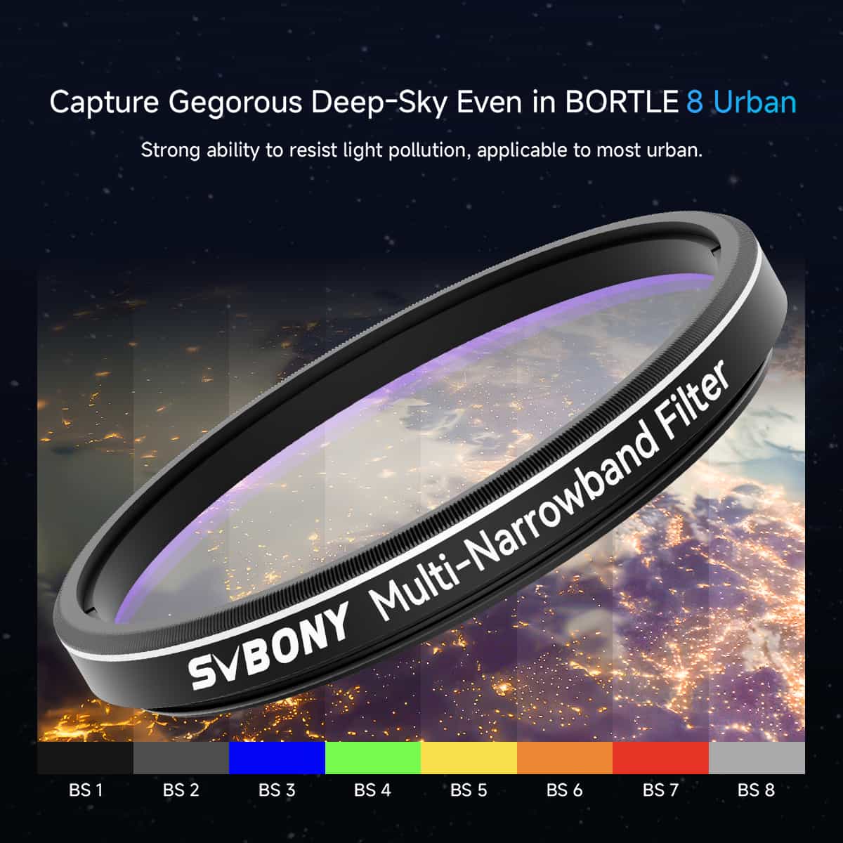 Svbony Filter SvBony SV240 Multi-Narrowband Filter Galaxy & Nebula NIR Near-infrared Light Pollution 2" Mounted - W9191A