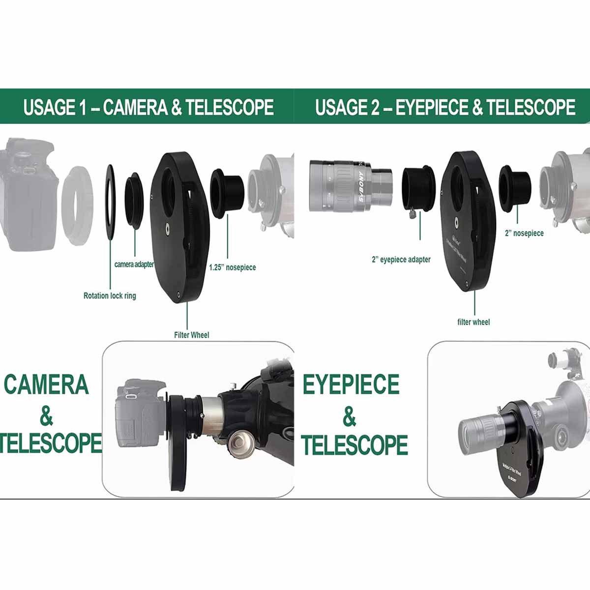 Svbony Filters Svbony SV133 Filter Wheel 2" Multiple 5-Position for Telescope-Image Without Stray Light - W9103B