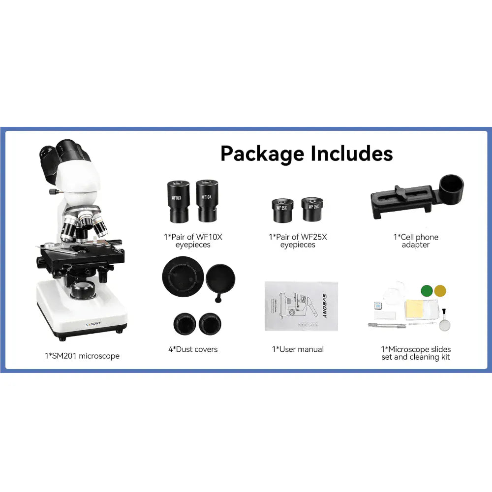 Svbony STEM SvBony SM201 Lab Microscope 40-2500x with Phone Adapter- F9388A