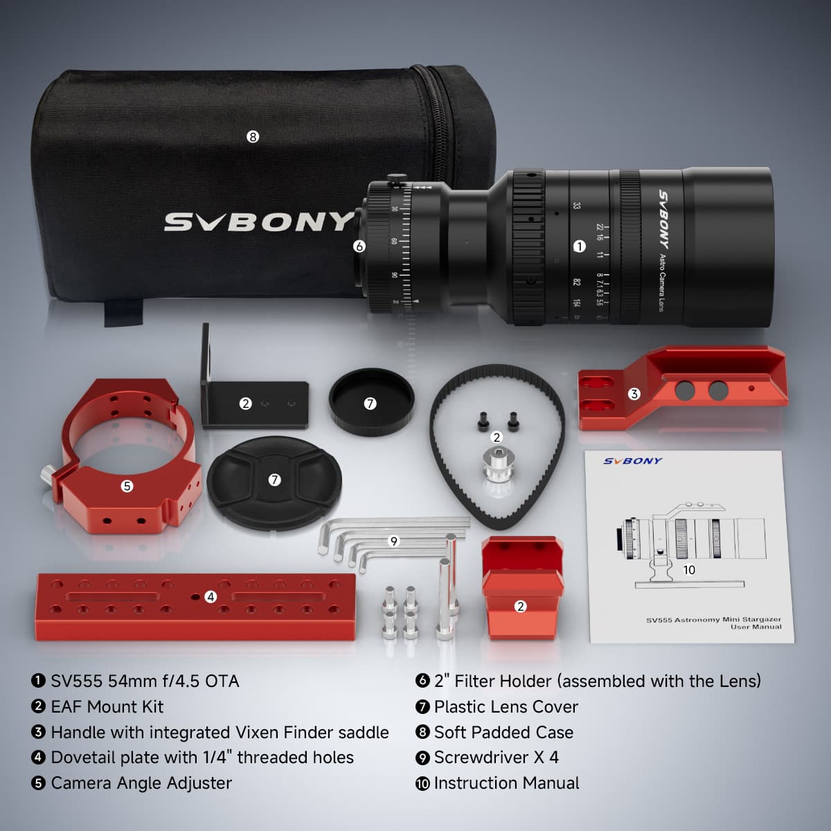 Svbony Telescope SVBONY SV555 Astrophotography Telescope APO 54mm f/4.5 Astrograph Camera Lens w/ EAF Mount Kit - F9395A