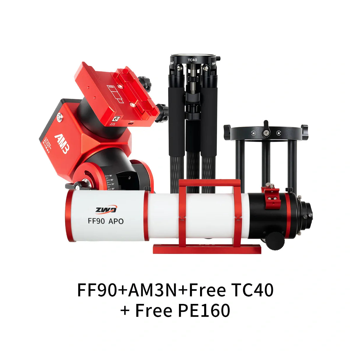 ZWO Telescopes FF90-APO Bundle (FF90 + AM3N + Free TC40 + Free PE 160) ZWO FF 90 APO Flat Field Apochromatic Refractor Telescope - ZWO FF90-APO