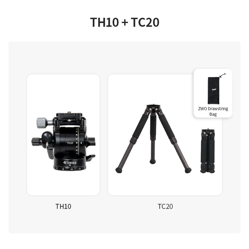 ZWO Tripod TH10 Fluid Tripod Head + TC20 Carbon Fiber Tripod Seestar TH10 Fluid Tripod Head and TC20 Carbon Fiber Tripod