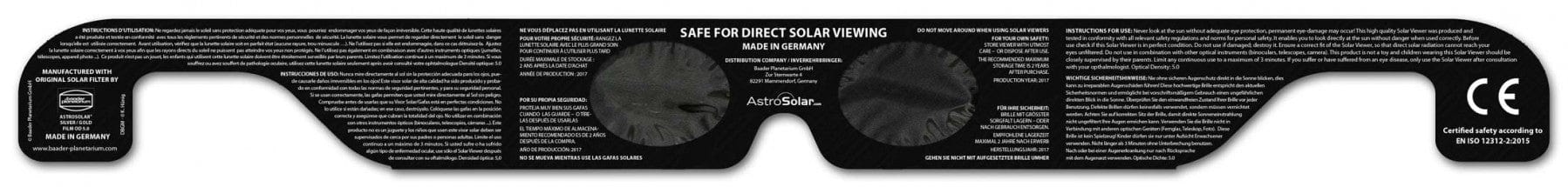 Baader Planetarium Accessory Baader Solar Viewer AstroSolar® Silver/Gold Eclipse Glasses (single piece packaging) - 2459294