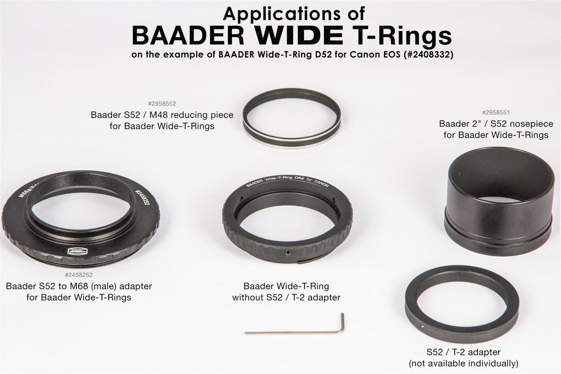 Baader Planetarium Accessory Baader Wide T-Ring Canon EOS with D52i to T-2 and S52 - 2408332
