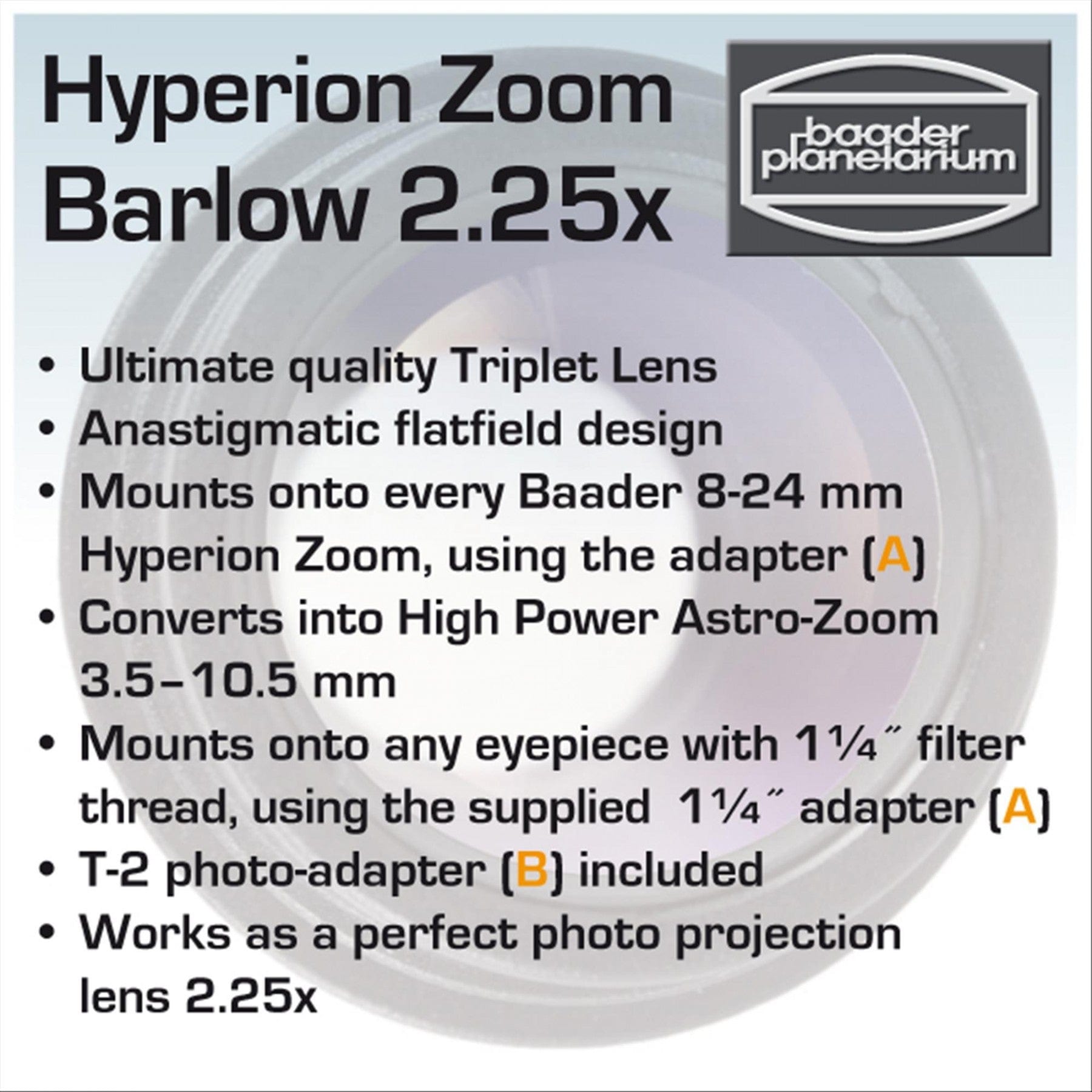 Baader Planetarium Barlow Baader Hyperion Zoom Barlow 2.25X - 2956180